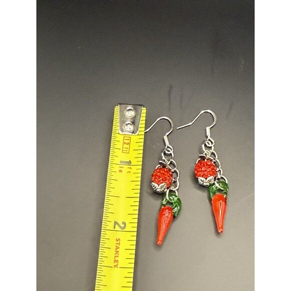 Red Pepper Dangle Earrings - Handmade. Approximately 2” In Length. Nickel Free - Picture 3 of 3